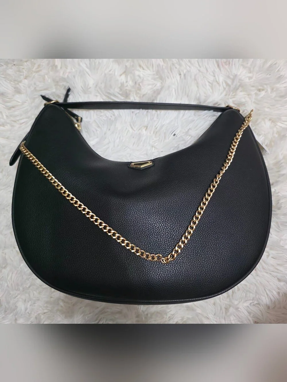 Aldo Black Pebbled Hobo with Gold Chain